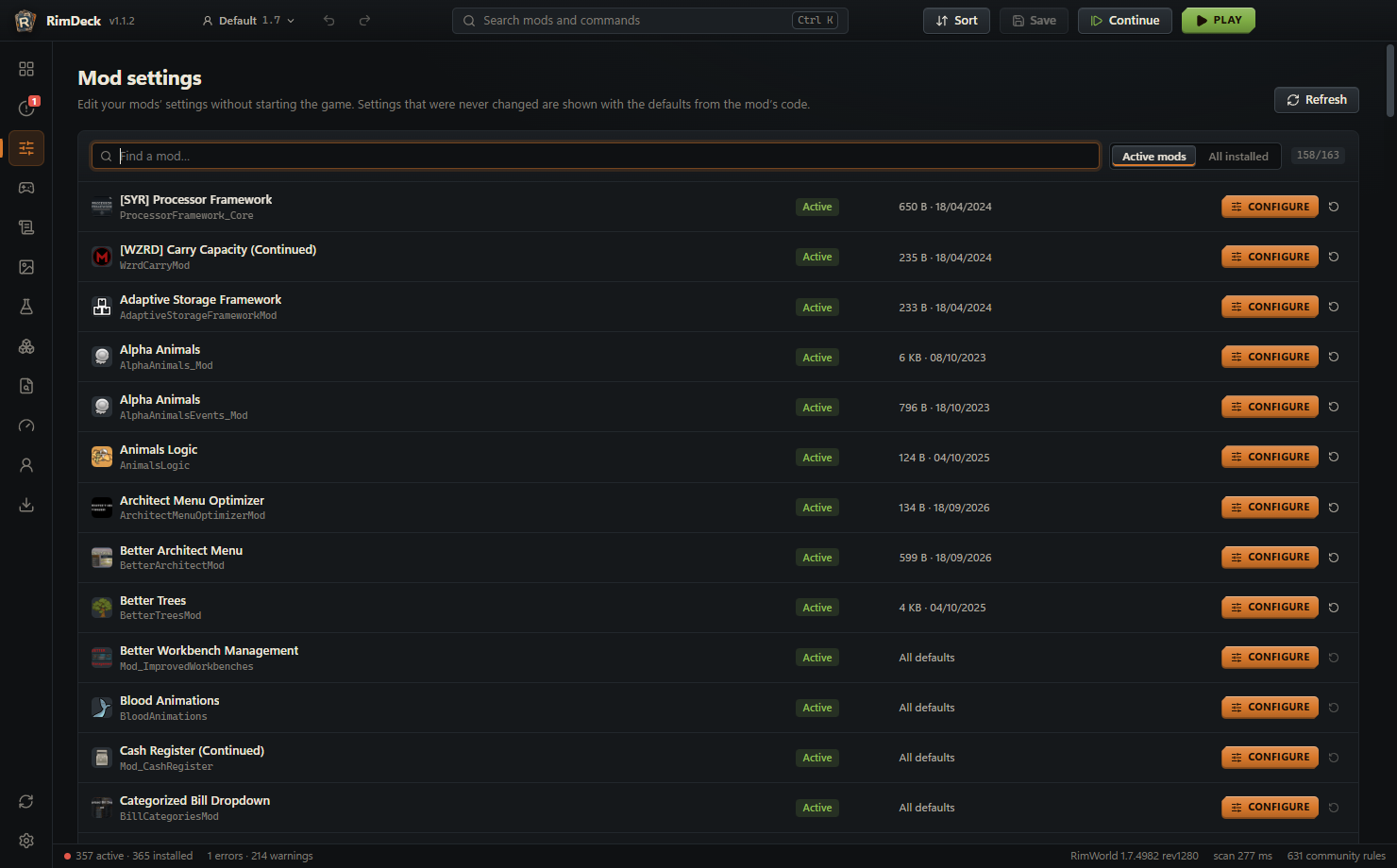 Mod settings page